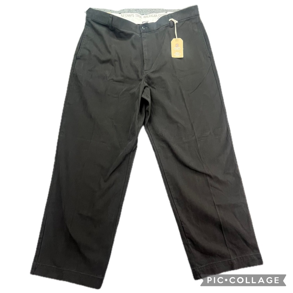 Chaps True American Chino Pants Mens 40x30 Black Classic Straight Fit Cotton‎